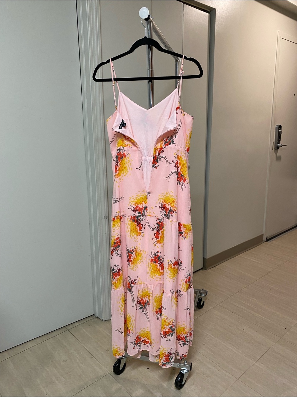 J. Crew Pink Floral Tiered Maxi Dress with Yellow & Red Accents